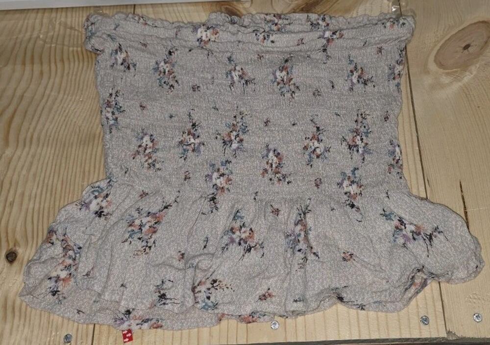 Bongo Floral Smocked Strapless Mini Dress Women’s Medium Beige Boho Y2K